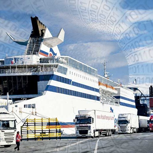 Trucks boarding using a Ro-Ro ramp Trucks boarding using a Ro-Ro ramp