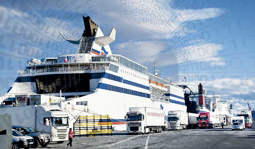 Trucks boarding using a Ro-Ro ramp Trucks boarding using a Ro-Ro ramp